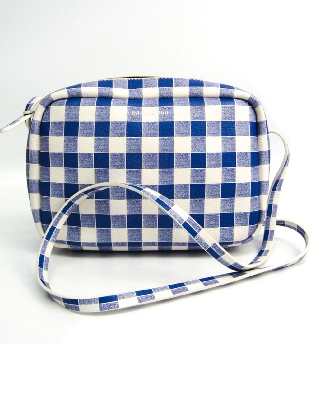 Balenciaga Blue & White Gingham Crossbody Camera Bag